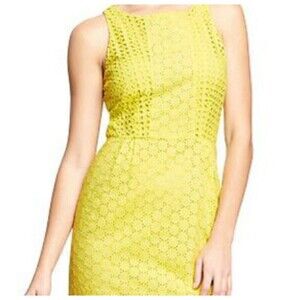 Old Navy Eyelet Lace Chartreuse Yellow Sleeveless Mini Dress Preppy Sz 8 PETITE